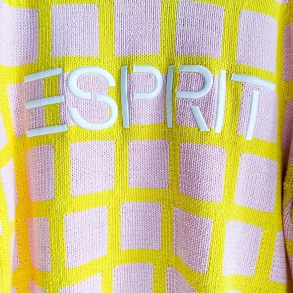 Espirit Pink Yellow Plaid Preppy Men's Sweater XL - Picture 5 of 10